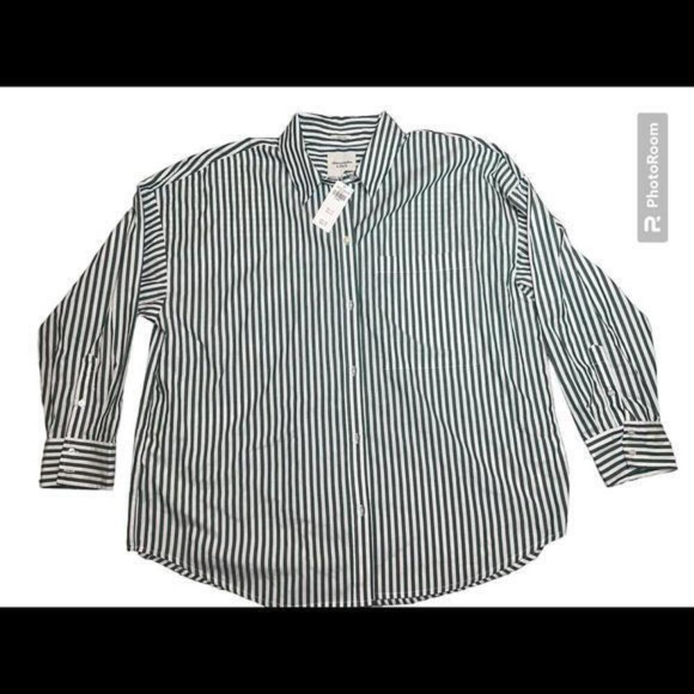 Abercrombie & Fitch Men's Muscle Fit Striped Shirt XL Green 100% Cotton Long Slv